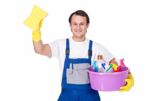 Office cleaning team working in a modern EC2 workspace