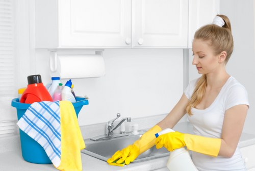 Professional cleaners working in a central London apartment in EC2